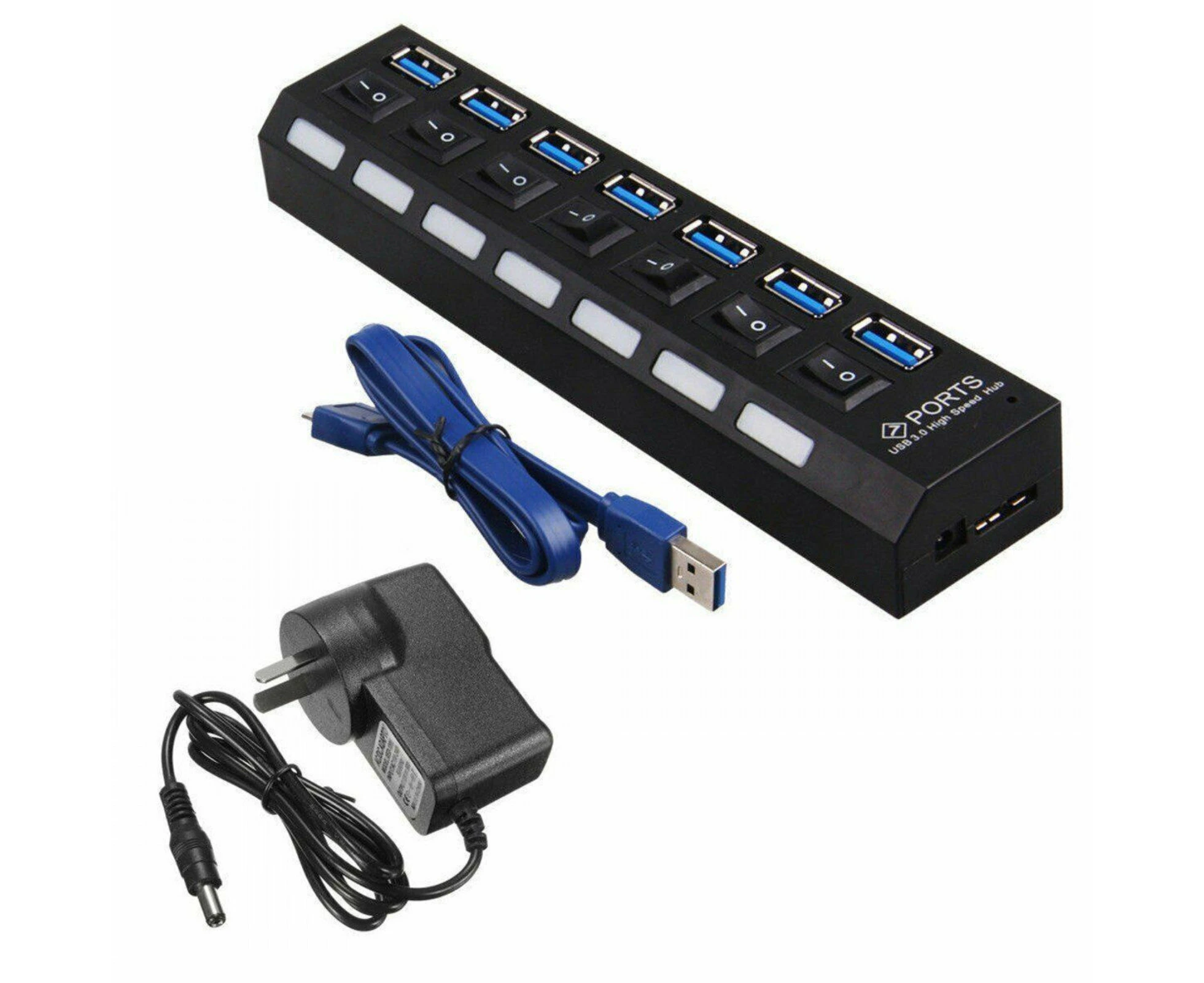 High Speed Splitter Extender 7 Port USB 3.0 HUB Powered PC AC Adapter Cable