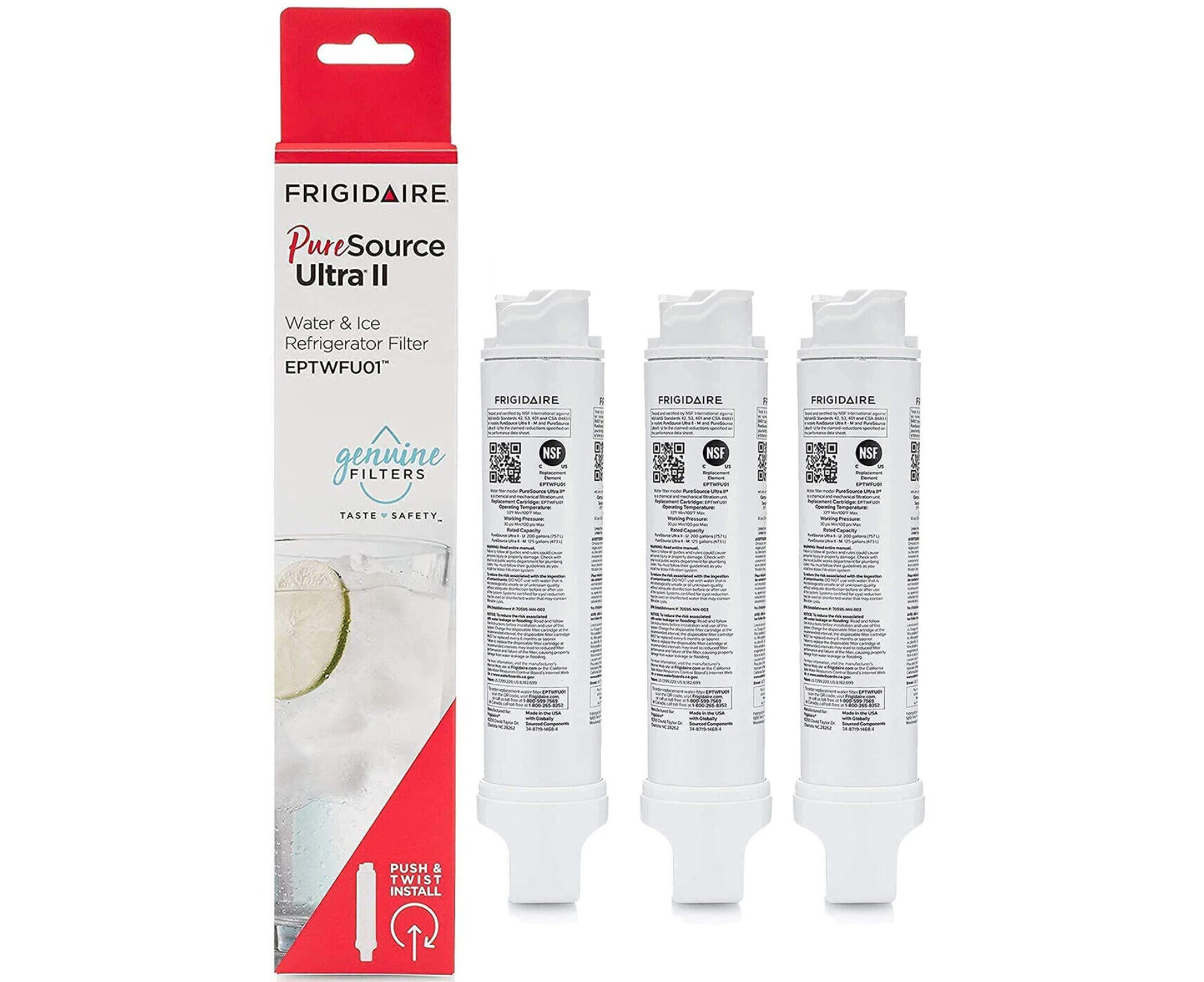 3 Pack Frigidaire Electrolux Westinghouse EPTWFU01 WSE6870SA Fridge Water Filter