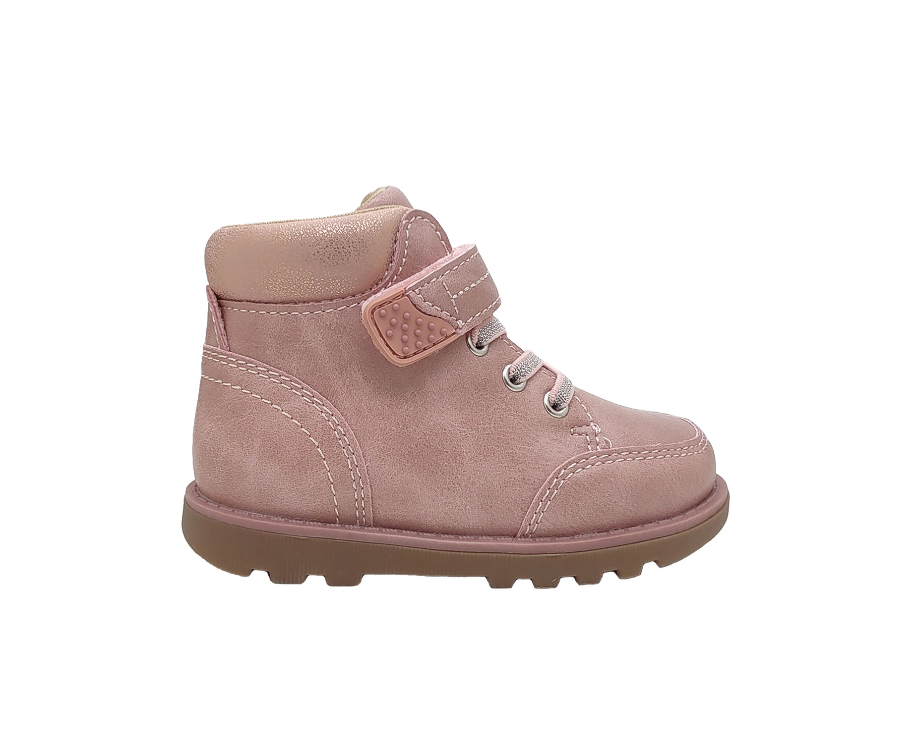 Grosby HenriG Little Girls Ankle Boots Strap Elastic Laces Padded Collar - Pink