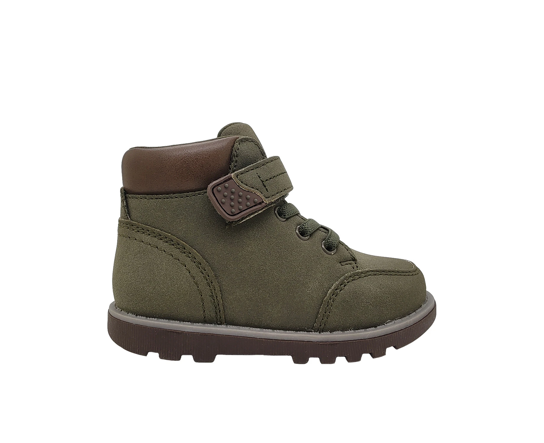 Grosby HenriB Little Boys Ankle Boots Strap Elastic Laces Padded Collar - Khaki