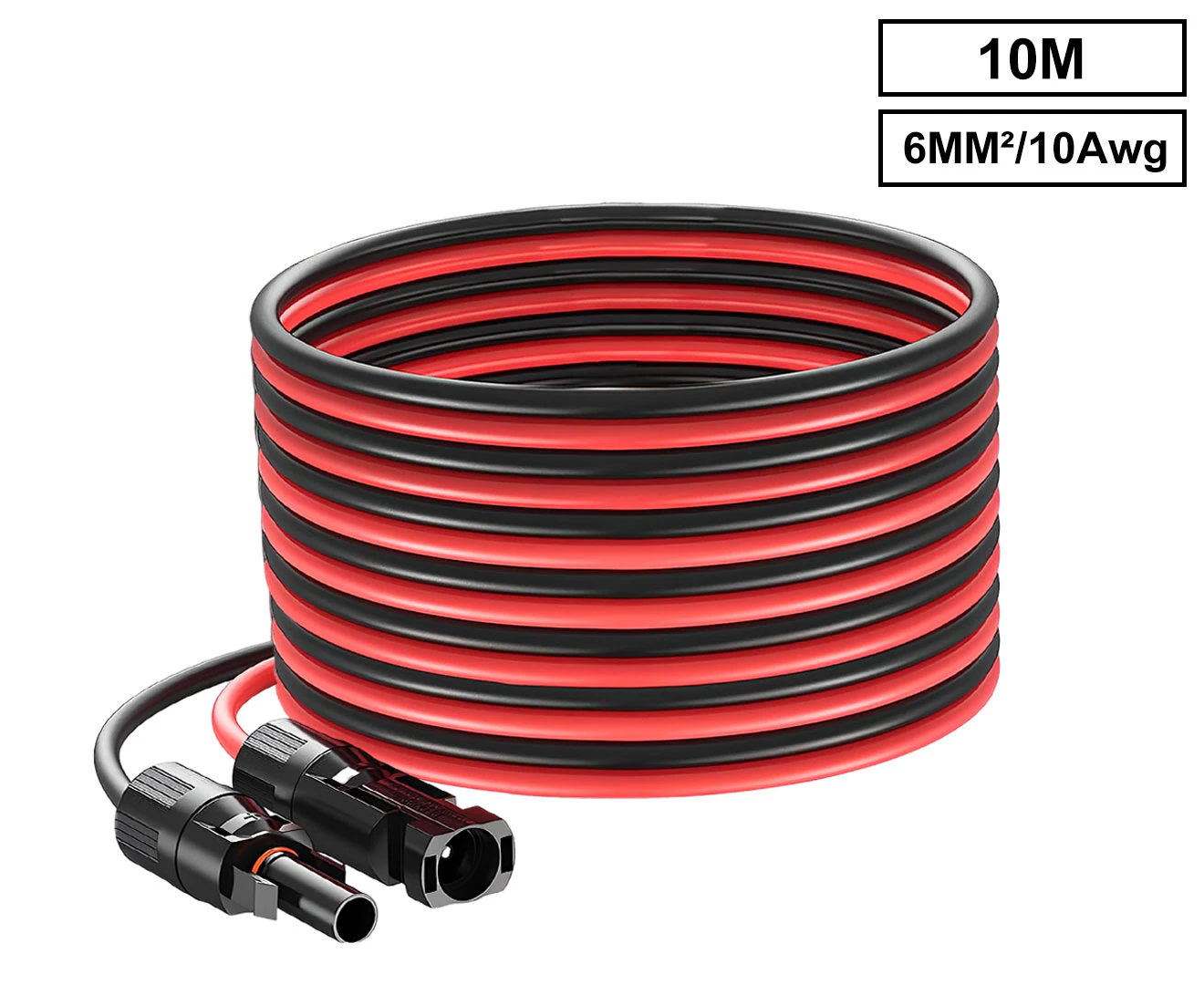 10M Solar Panel Extension Cable Wire 10AWG/6MM² Solar Connector Waterproof Black+Red