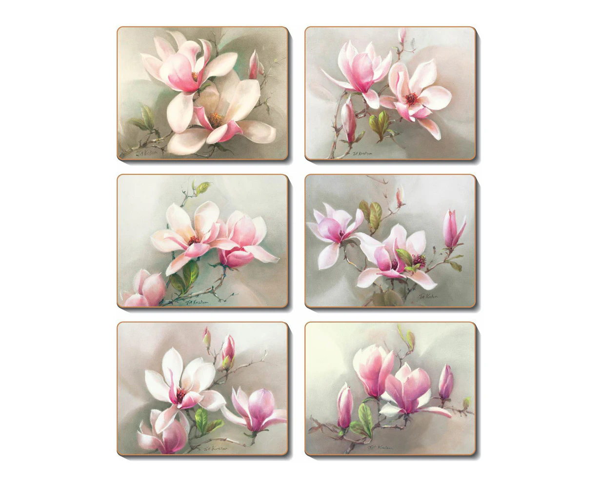 Country Kitchen Magnolias Cinnamon Cork Backed Drink Coasters Set 6