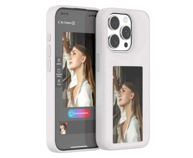 Pop Phones Smart NFC E-Ink Screen Case (Suits iPhone 15 Pro Max) - White