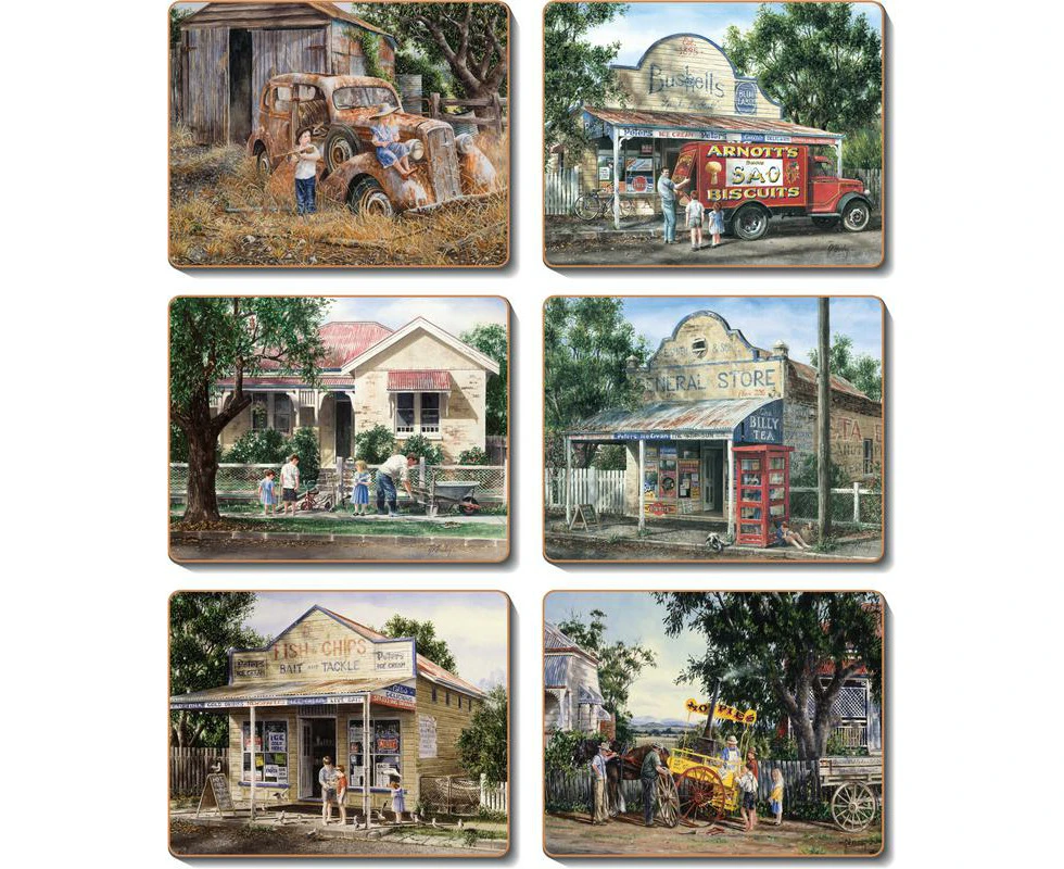 Country Kitchen Times Now Past Cinnamon Cork Backed Drink Coasters Set 6