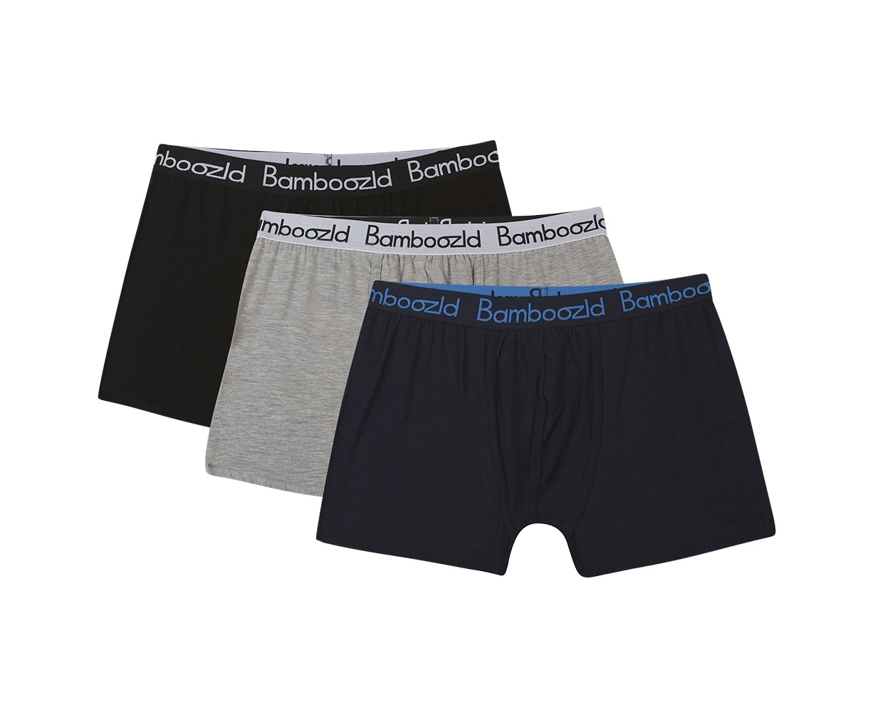 Mens Bamboozld 3 Pack Black Grey Blue Mix Boxer Shorts Trunks