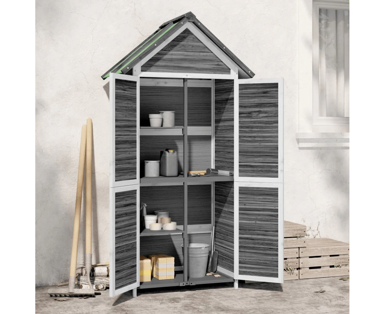 Garden Tool Shed Grey 89x52.5x175 cm Solid Wood Pine