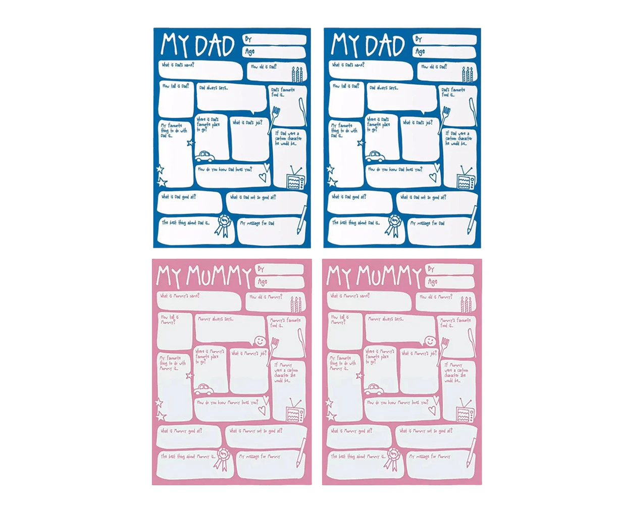 4Pcs Fathers Day Mothers Day Cards Funny Fill In Blanks Birthday Card Gift from Son Daughter-Pink