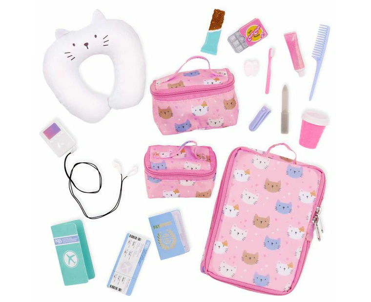 Our Generation Purrfectly Packed Kitty-Print Luggage & Accessories Set for 18" Dolls