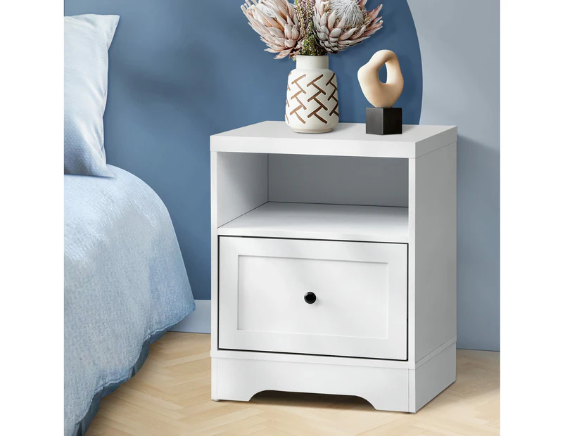 Bedside Table with Drawers Side Table White Catch
