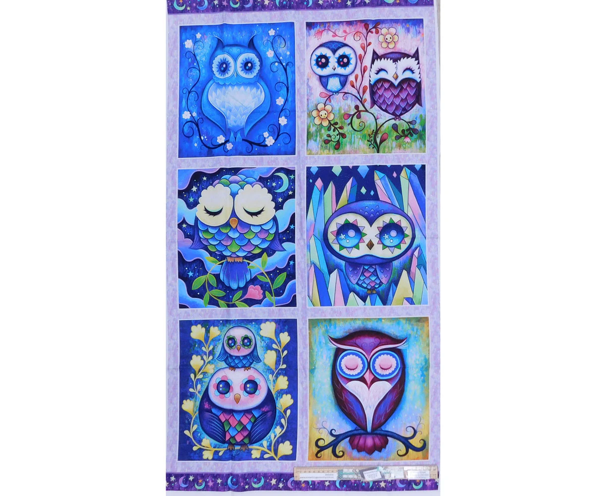 Patchwork Quilting Sewing Hootie Owls 62x110cm Fabric Panel