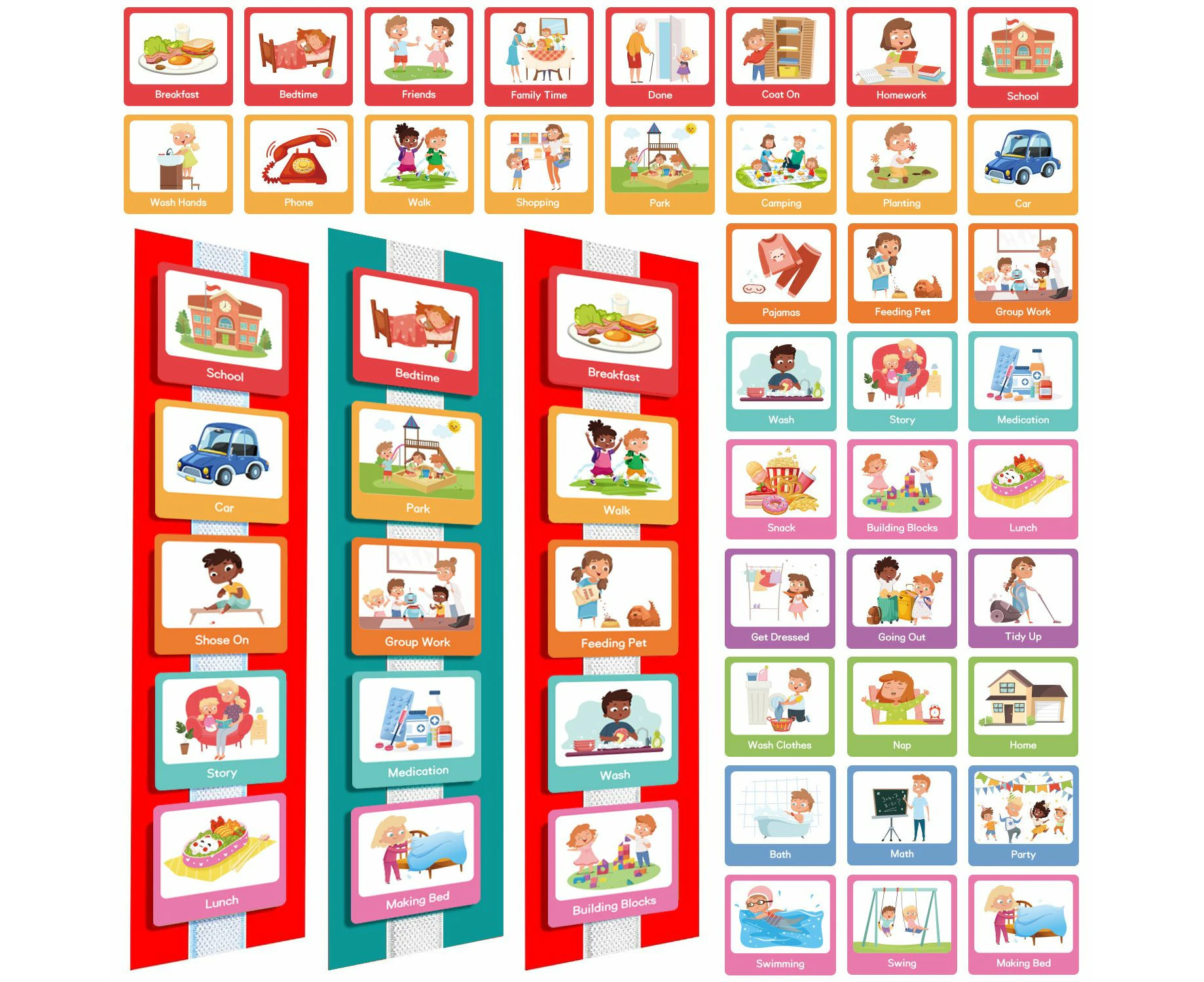 60 Pieces Visual Schedule Cards Daily Routine Cards Home Chore Chart Autism Learning Materials Wall Kids Planner for Home School Education