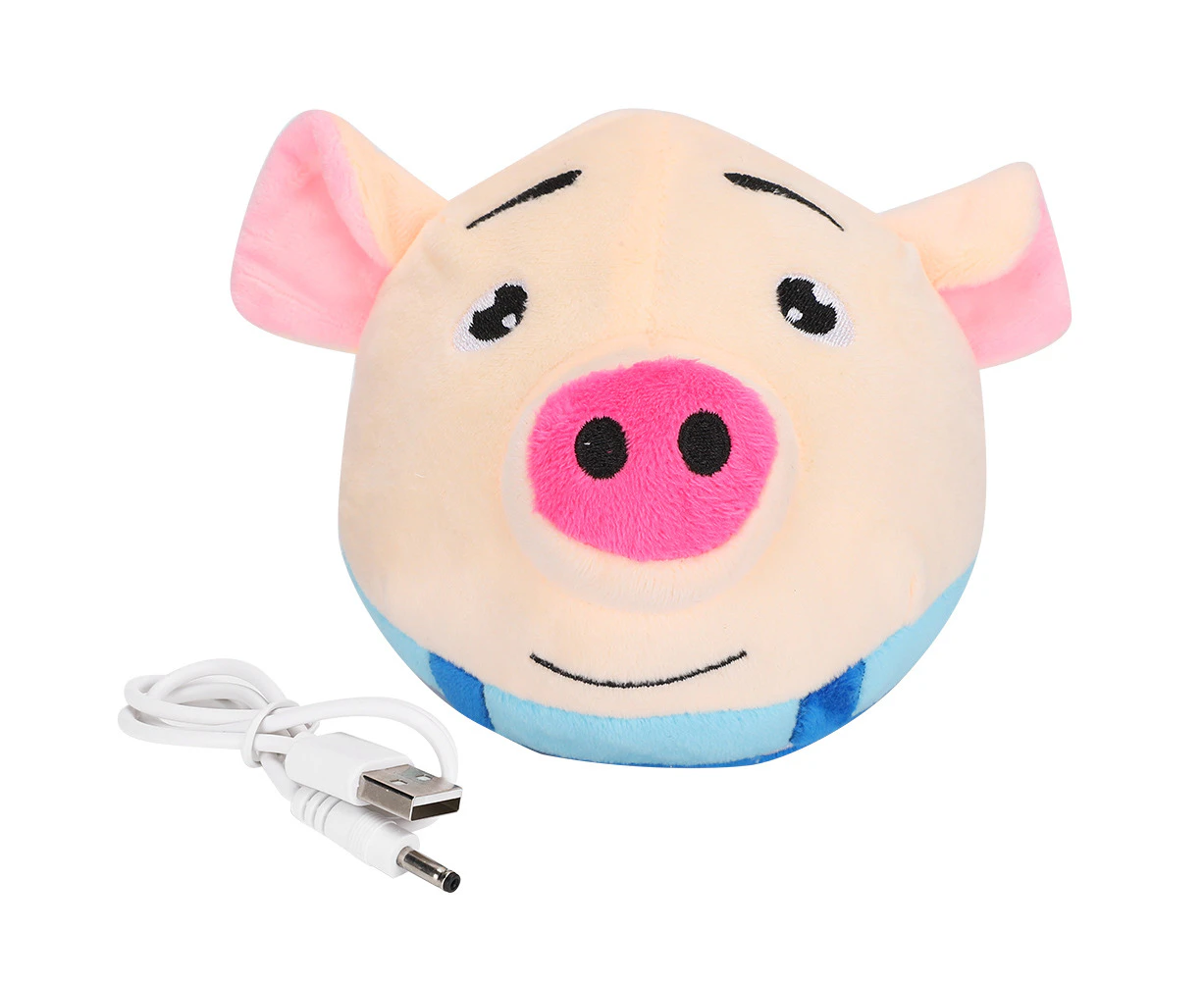 Pet Bouncing Jump Ball Cartoon Pig Doll USB Electric Interactive Washable Singing Toy Bouncing Pig in Blue Clothes