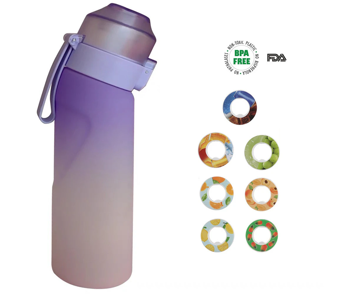 Flavored Water Bottle With 7 Flavour Pods Air Water Up Bottle 650ml Air Starter Up Set Water Cup For Camping Sport - Purple Pink