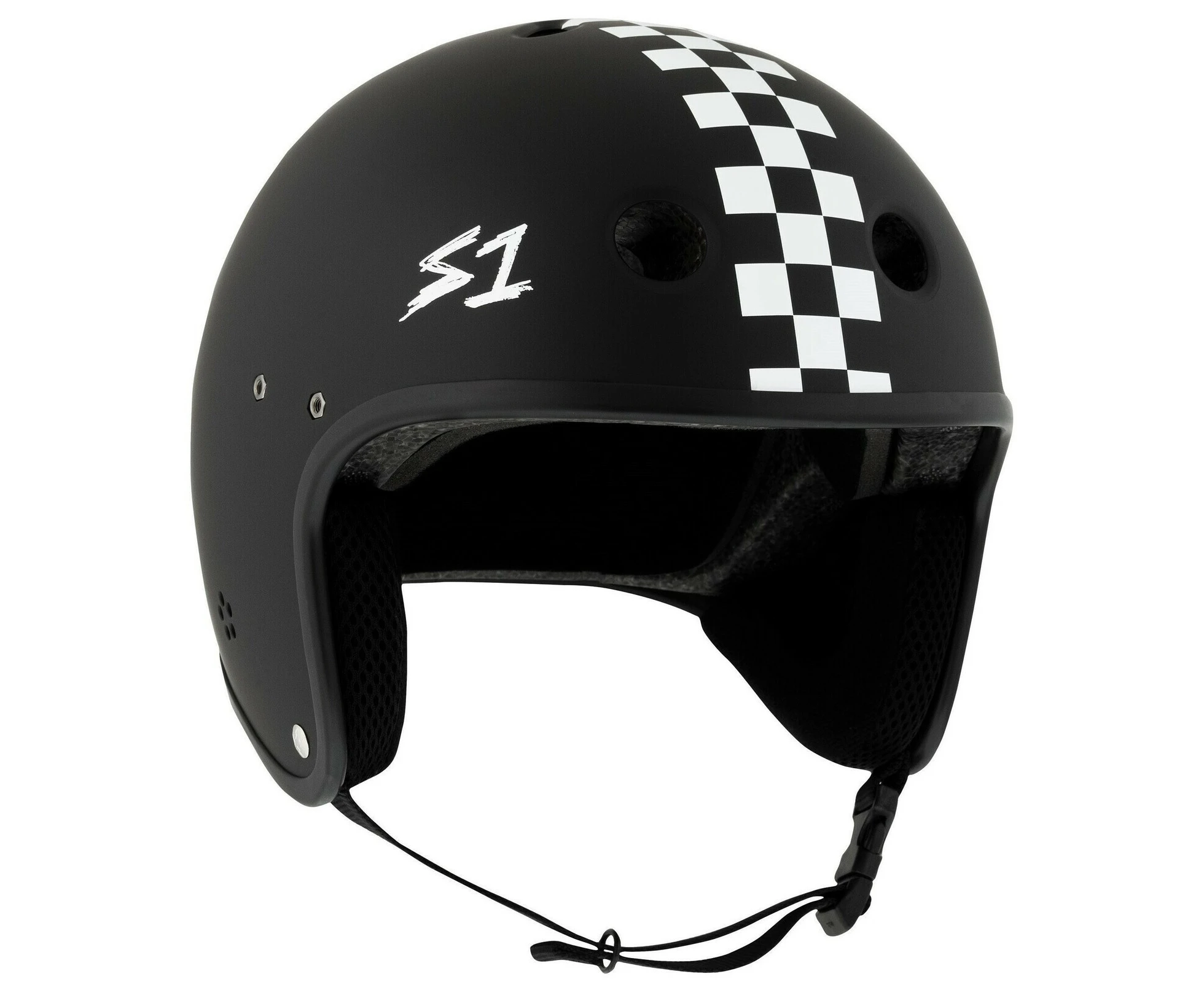 S-One S1 Helmet Retro Lifer E-Helmet Black Matte/White Checkers