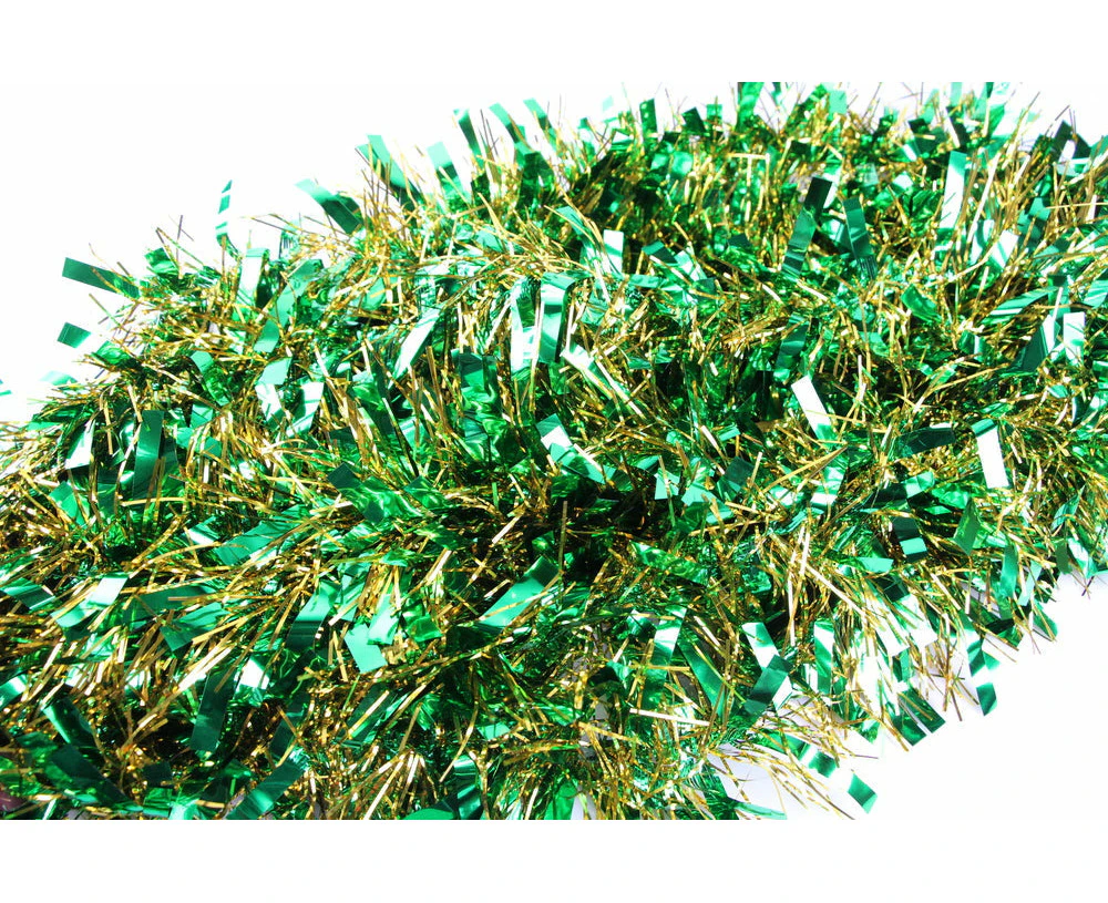 50 X Christmas Tinsel Thick 2-Tone Xmas Garland Tree Decorations - Green/Gold