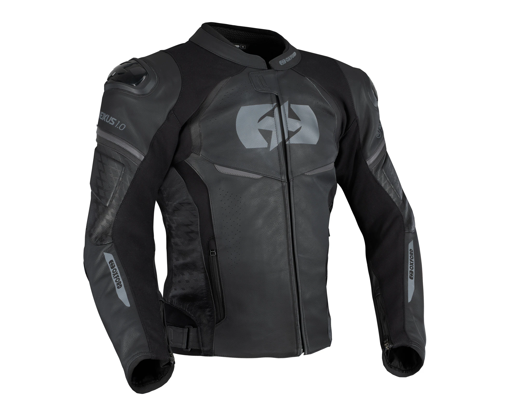 Oxford Nexus 1.0 Leather Mens Motorbike Jacket - Stealth Black