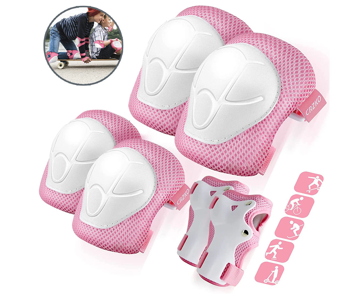 Kids Knee Pads Elbow Pads Guards for Skating Cycling Bike Rollerblading Scooter, Kids Protective Gear for 3-8 Years Old Boys and Girls - Pink