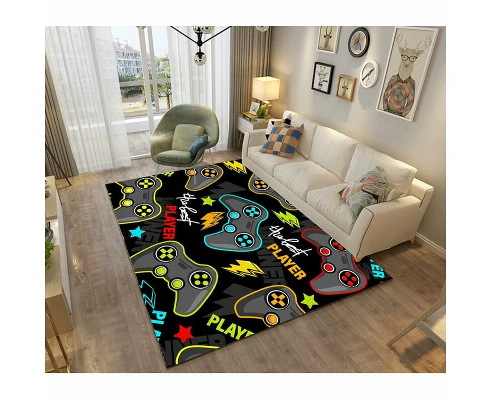 3D Gamer Controller Rug – Modern Non-Slip Carpet with Graffiti Letters, Soft Flannel Area Rug for Bedroom, Living Room, Teens, Kids (100x150cm)