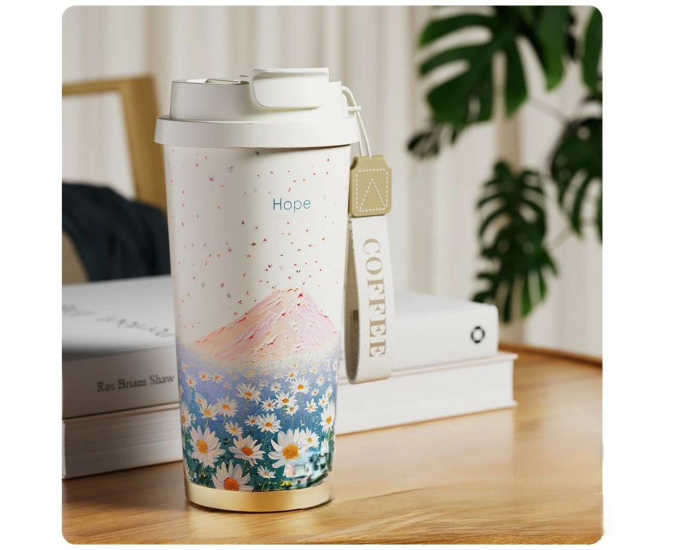 520ml Insulated Tumbler With Ceramic Interior Coating,No Metallic Aftertaste,Stainless Steel Double-walled Coffee Cup-Blue