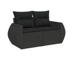 7 Piece Garden Sofa Set with Cushions Black Poly Rattan