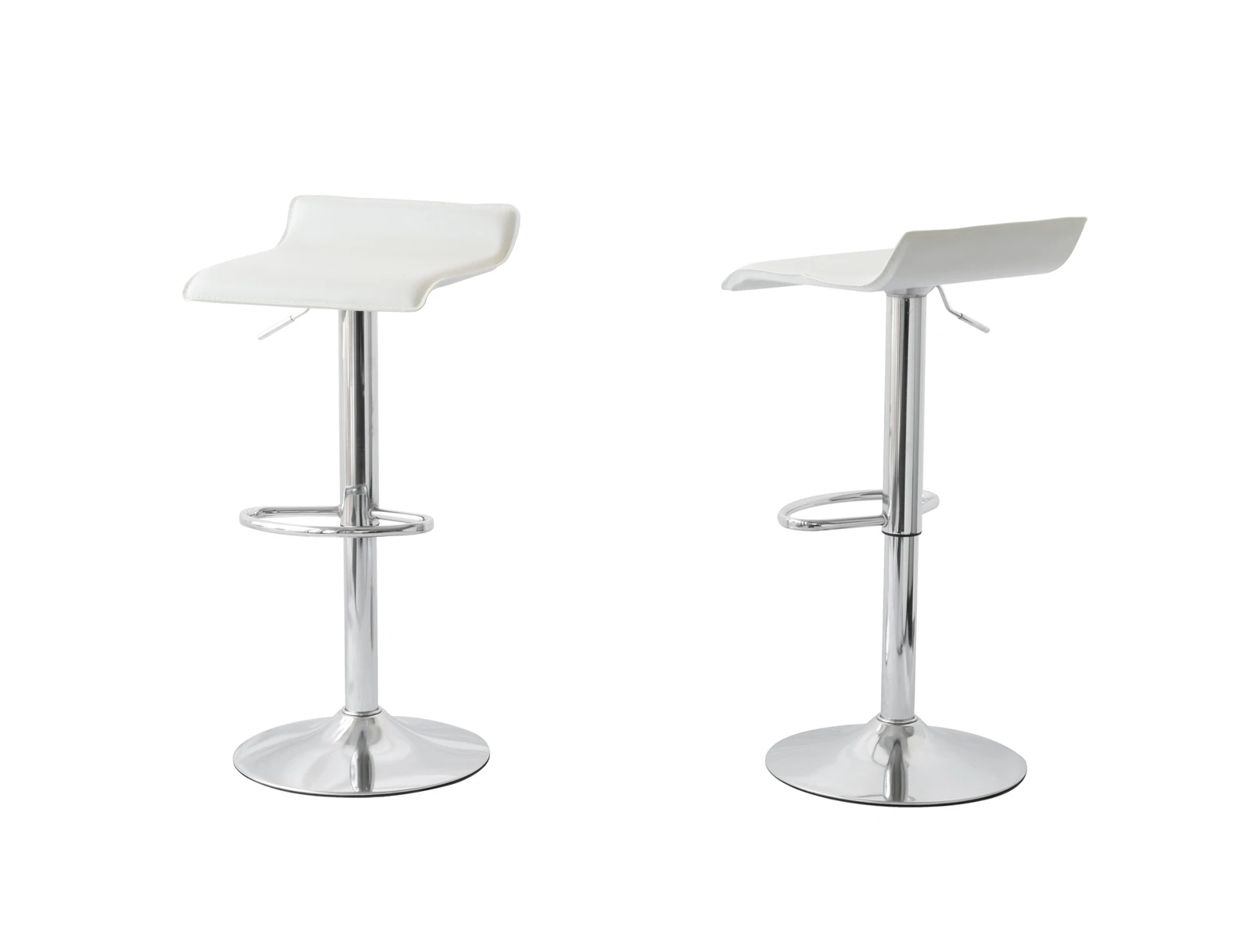 Hacienda 2 Leather Barstools (White) w/ Adjustable Height, 63-85cm