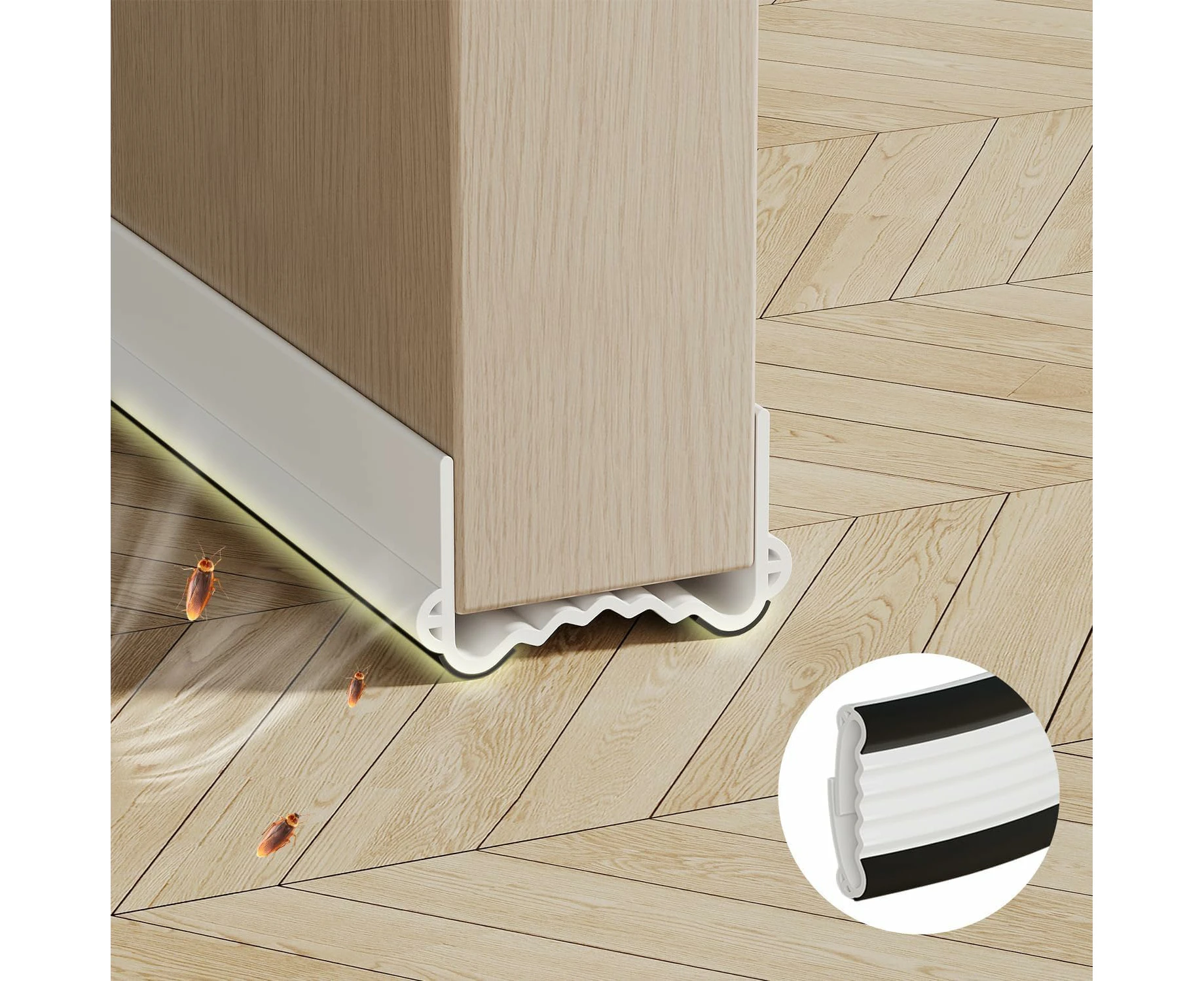 Under Door Draft Stopper,1M Door Gap Sweep Seal Strip Bottom Exterior & Interior Weather Stripping Noise Blocker with Strong Adhesive Door Insulation Guard