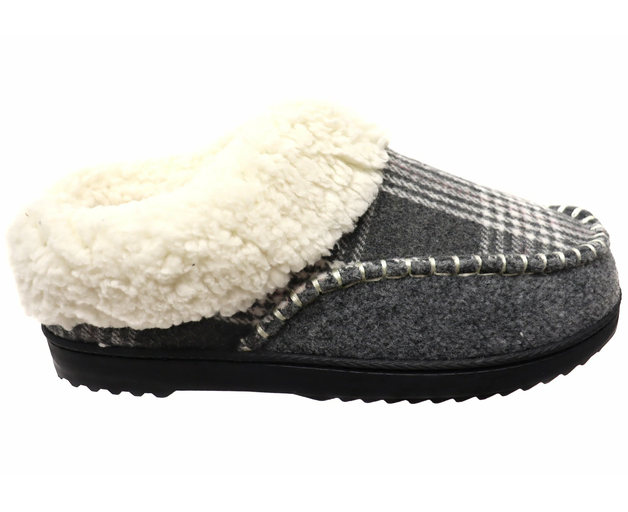 Dearfoams Womens Comfortable Nyla Felted & Plaid Moc Toe Clog Slippers