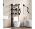 Costway Metal Frame Freestanding Bathroom Cabinet Adjustable 3-Tier Open Storage Shelf Toilet Rack w/Hooks& Anit-toppling Device Space Saver