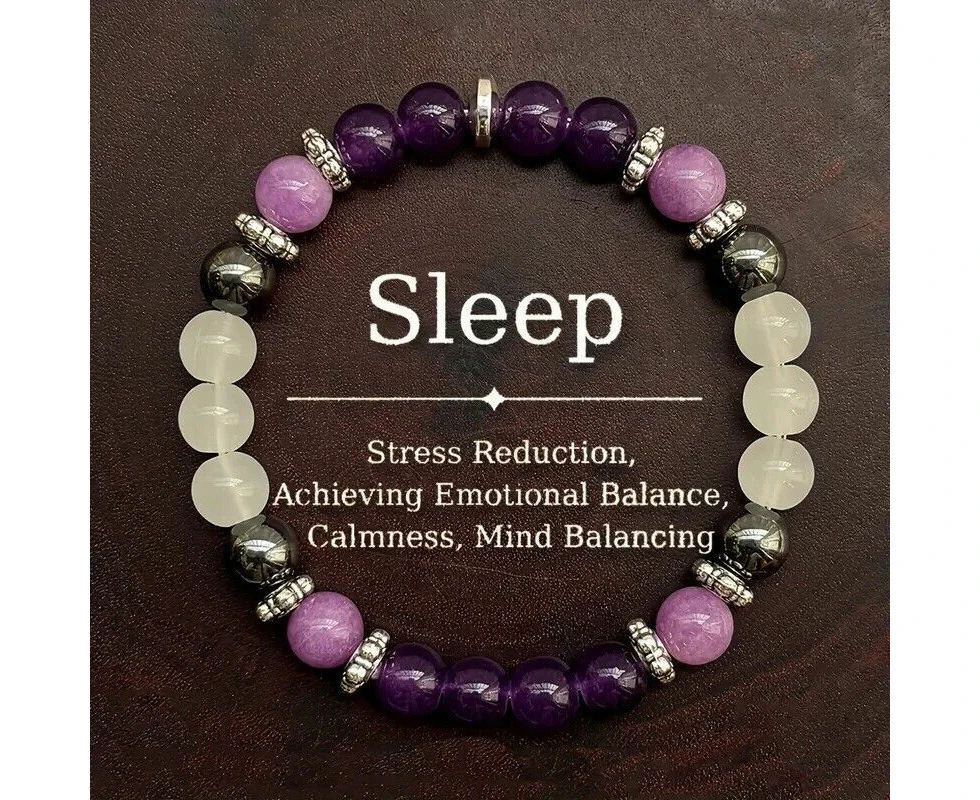 Amethyst and Hematite Beaded Bracelet Sleep and Stress Reduction Jewelry