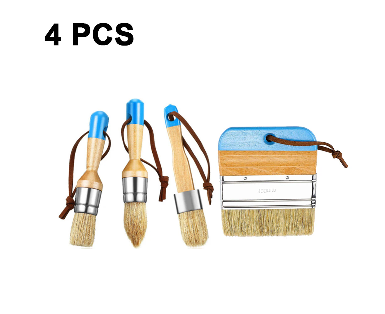 4 pcs Chalk and Wax Paint Brushes, Stencil Natural Bristle Brushes Set for Furniture Wood Home Decor - Blue