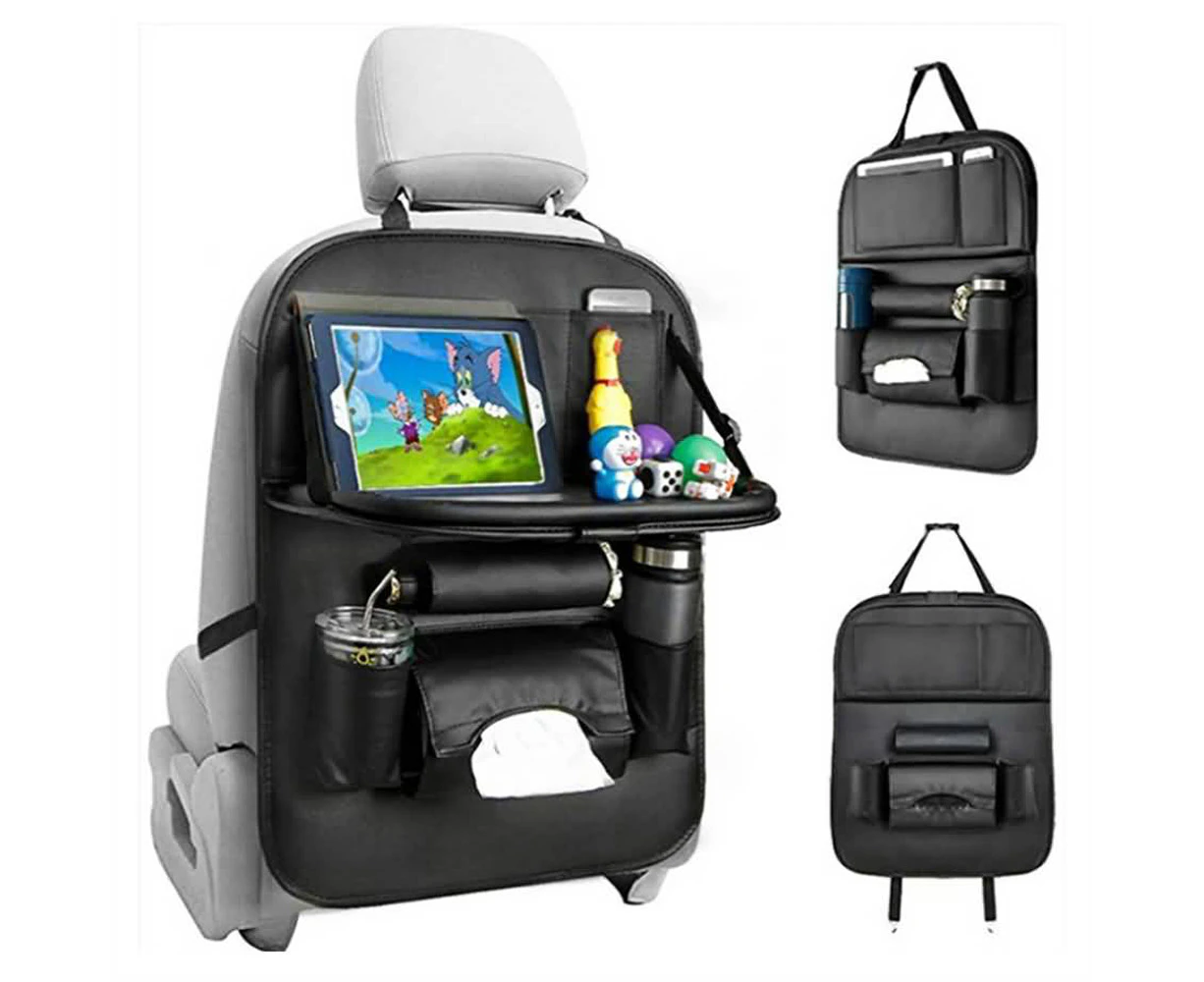 Foldable Car Seat Organiser Leather Storage Bag Table Tray iPad Cup Holder