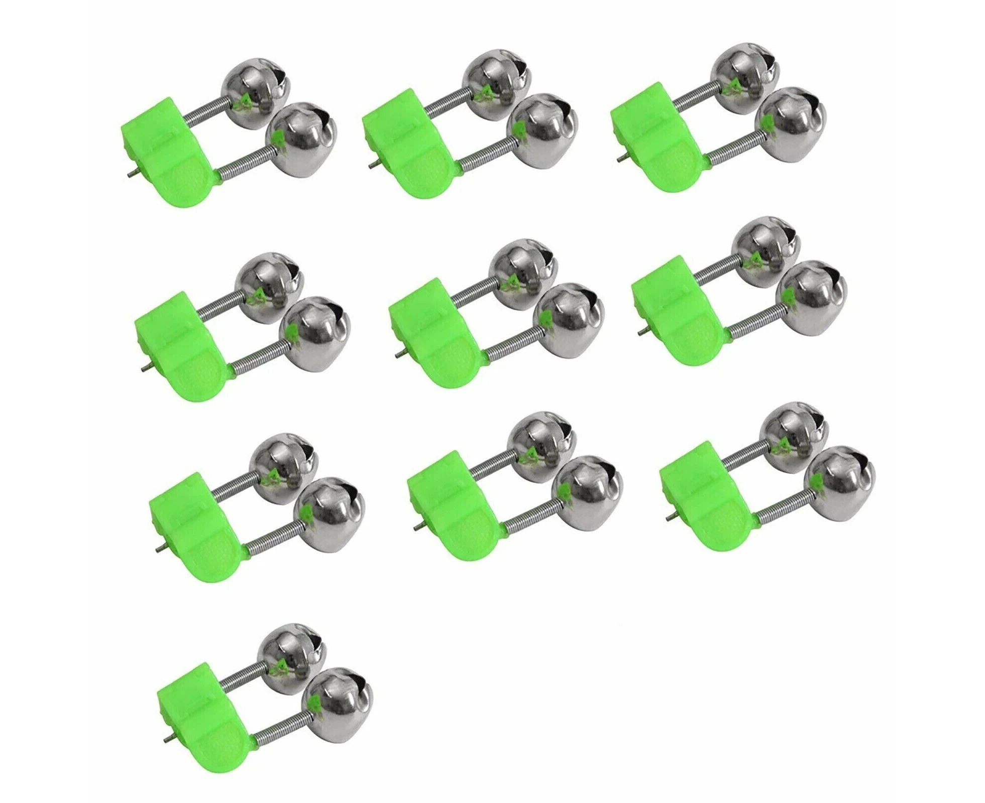 10x Plastic Clip Double Rod Bite Alarm Fishing Bells Ring Green Fishing Rod