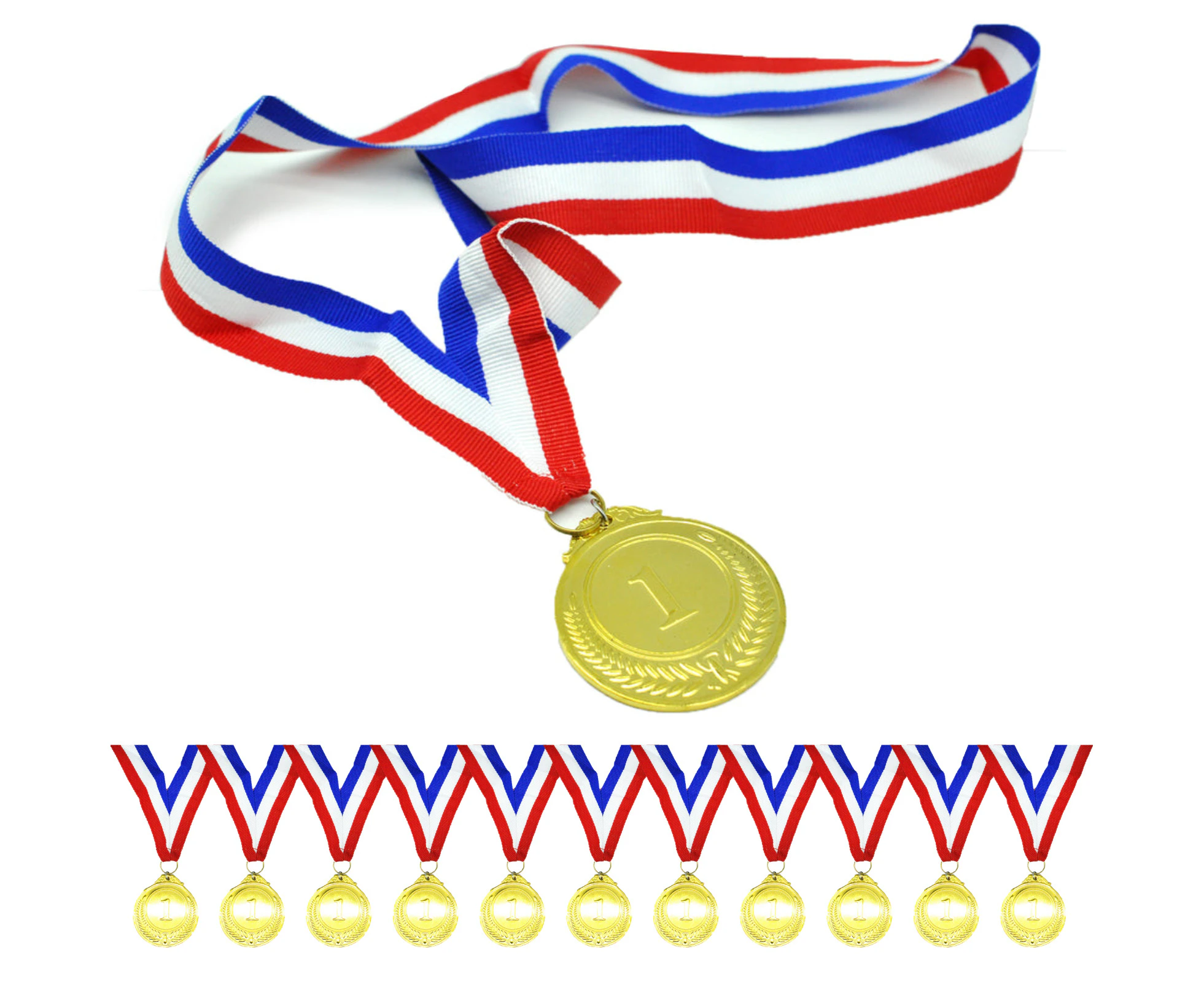 12x 1st METAL GOLD WINNER MEDALS Sports Day School 46cm Ribbon Olympics