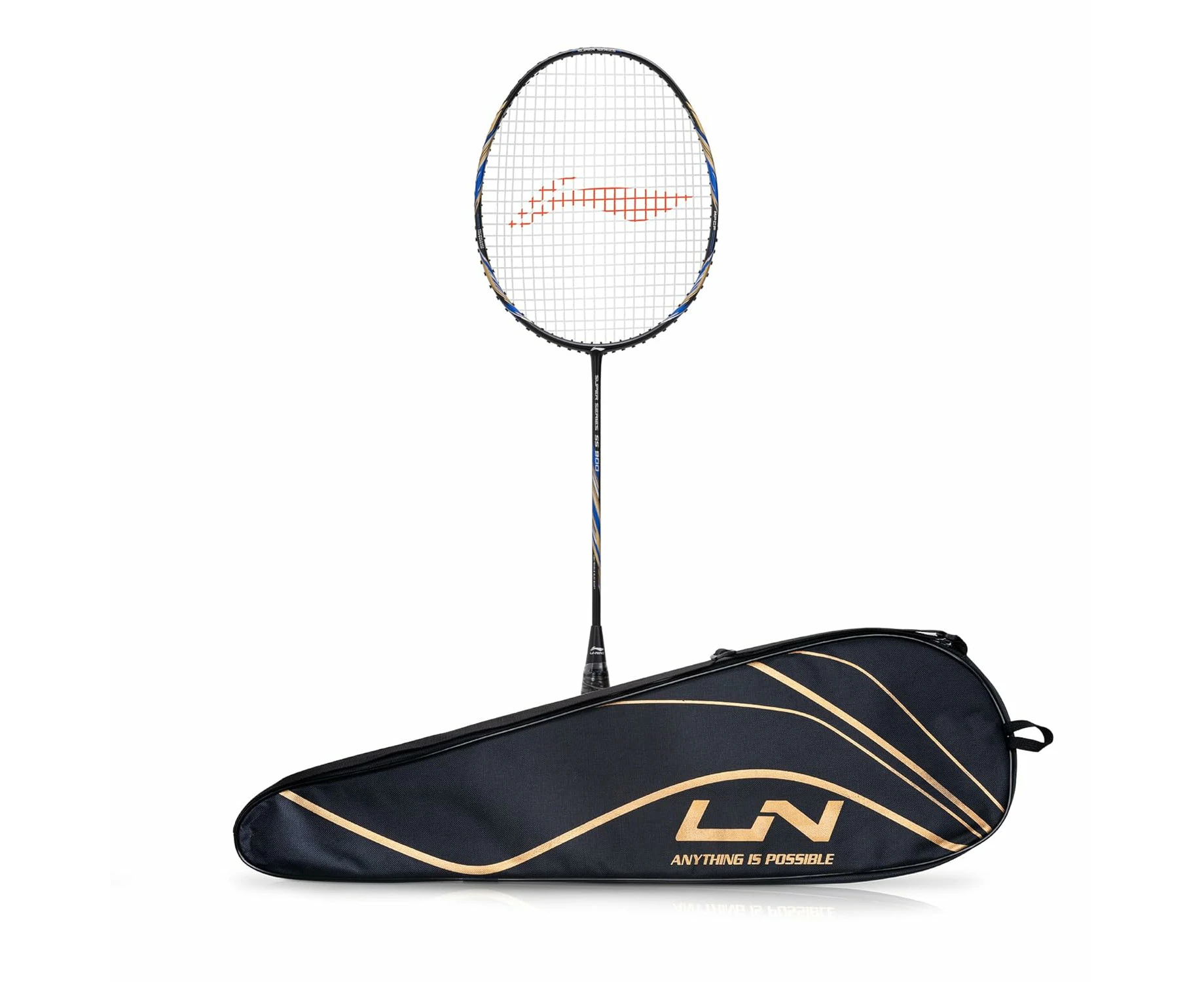 Li-Ning Super Series 900 Carbon Fibre Strung Badminton Racket with Full Racket Cover (Black/Blue)|Maximum String Tension - 30lbs