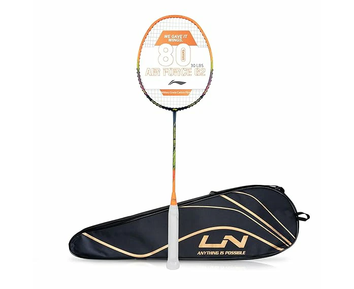 Li-Ning Air Force 80 Lite Carbon Fibre Strung Badminton Racket with Full Racket Cover Navy/Orange| Maximum String Tension- 30lbs