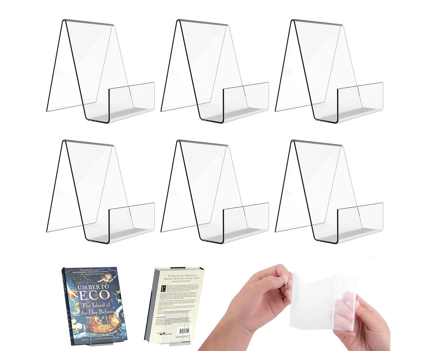 6 Pack Acrylic Book Stand, Clear Easel Stand For Display, Book Display Holder, Display Stand For Album, Cd, Magazine, Postcard, Picture Ect