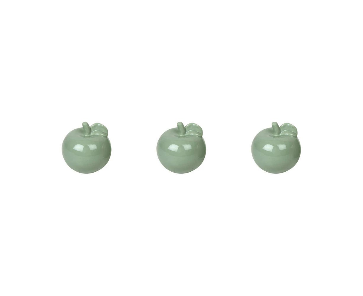 3x Maine & Crawford Wendell Apple Ornament Ceramic Cozy Home Decor Sage 10cm