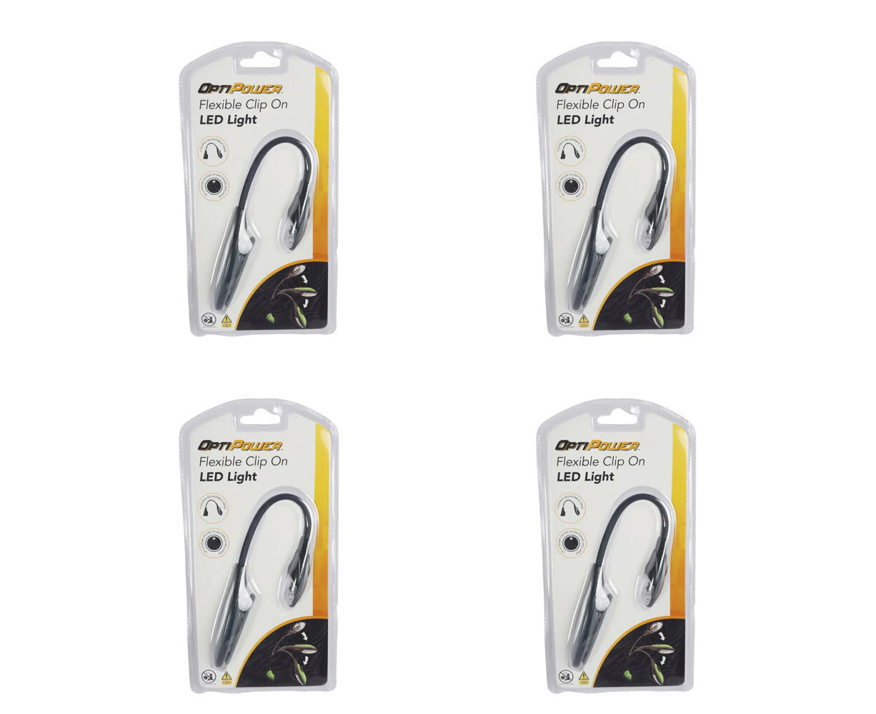 4x Opti Power Clip-On LED Reading Flexible Light A/C Bo NS0051 PMD0011 12x24cm