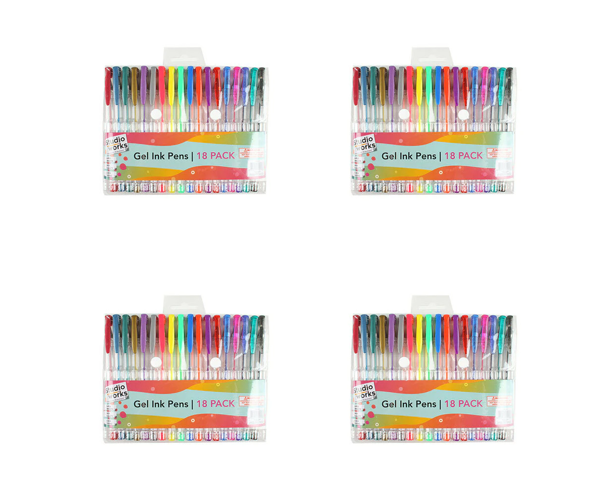 4x 18pc Studio Works Super Smooth Quick Dry Gel Ink Pens Assorted 21.5x15.5cm