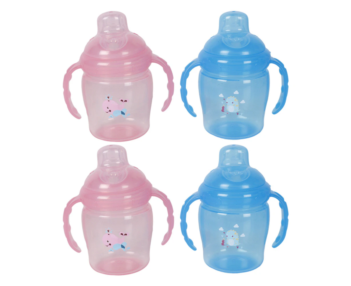 4x Cuddle Bug Soft Spout Baby/Toddler Training Sippy Cup 225ml Set Pink/Blue