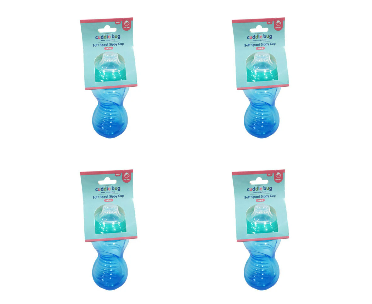 4x Cuddle Bug Baby/Toddler Soft Training Spout Drinking Sippy Cup Pink/Blue