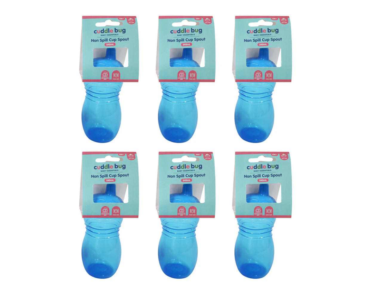 6x Cuddle Bug Baby/Toddler Non-Spill Training Drinking Cup Spout 240ml Pink/Blue