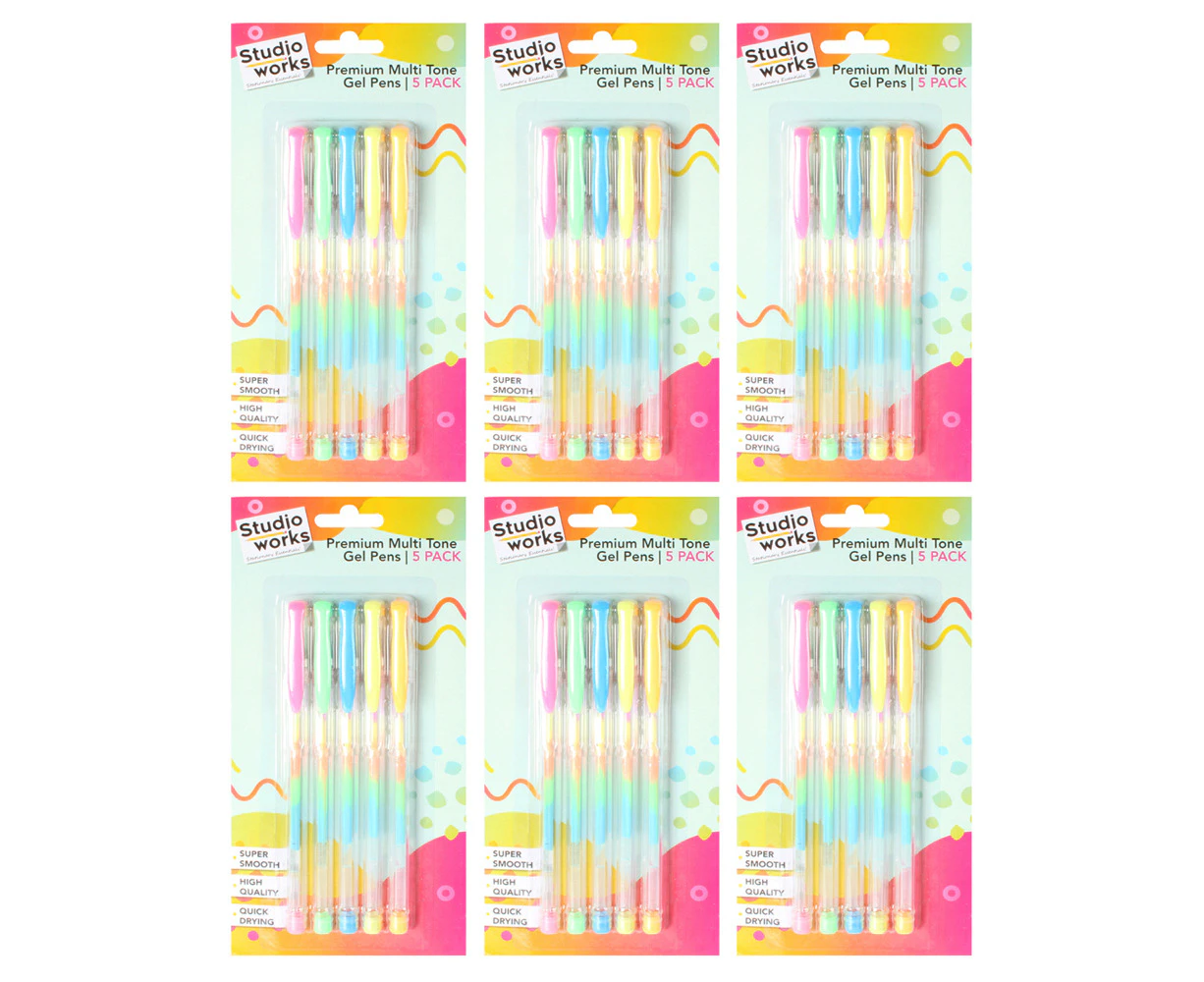 6x 5pc Studio Works Super Smooth Quick Dry Premium Multi-Tone Gel Pens 21x10cm