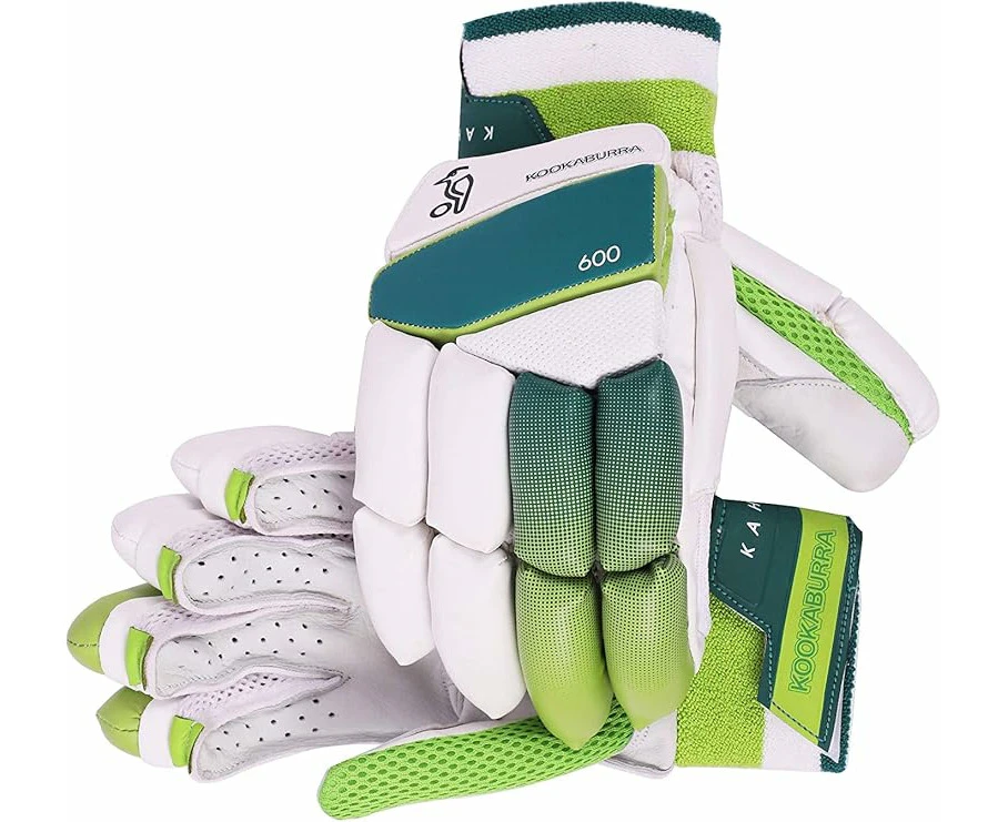 Kookaburra KB Kahuna 600 Adult Left Hand Leather Cricket Batting Gloves whiteGreen Large  Cotton  Intermediate Players