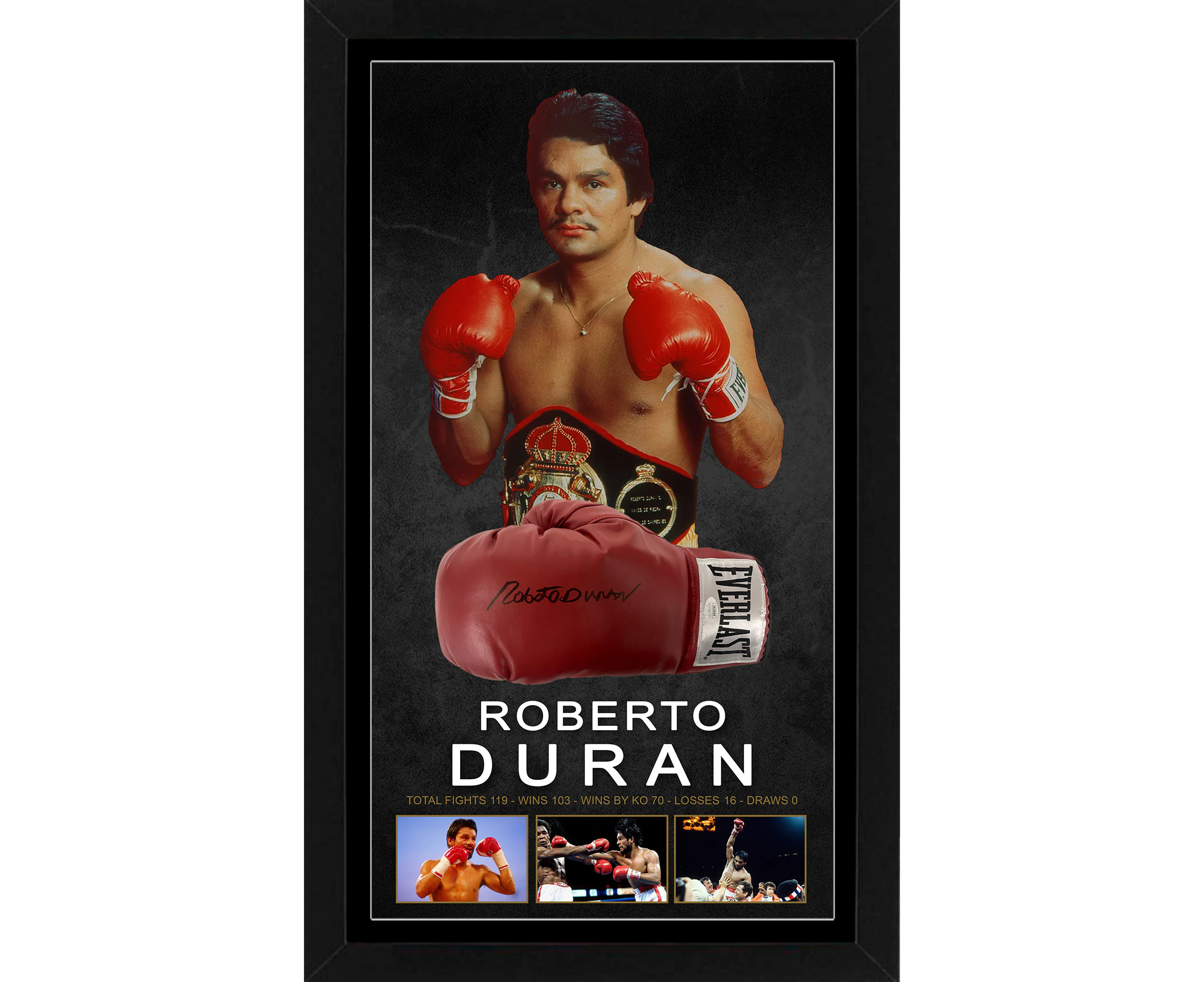 Boxing - Roberto Duran Signed & Framed Red Everlast Boxing Glove (JSA COA)