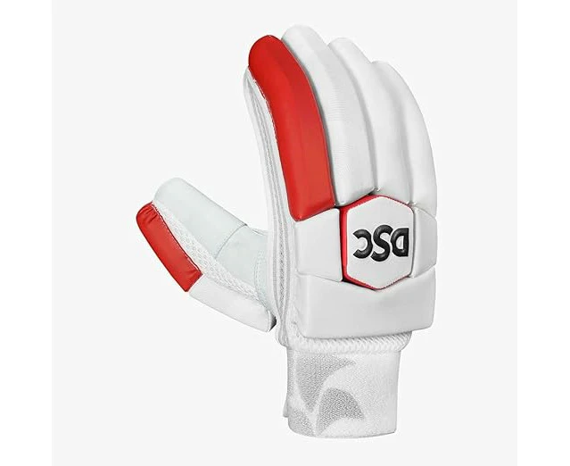 DSC Flip 500 Cricket Batting Gloves Color: White & Red  Size: Mens LH  Material: PU & Ultra-Light Foam Superior Supple