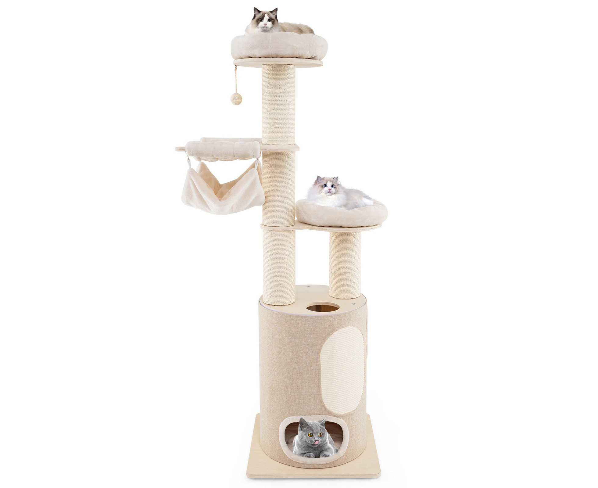 Wooden Cat Tower Tree 187cm Kitty Activity Play Center 6-Layer Cat Climbing Furniture w/Scratching Posts