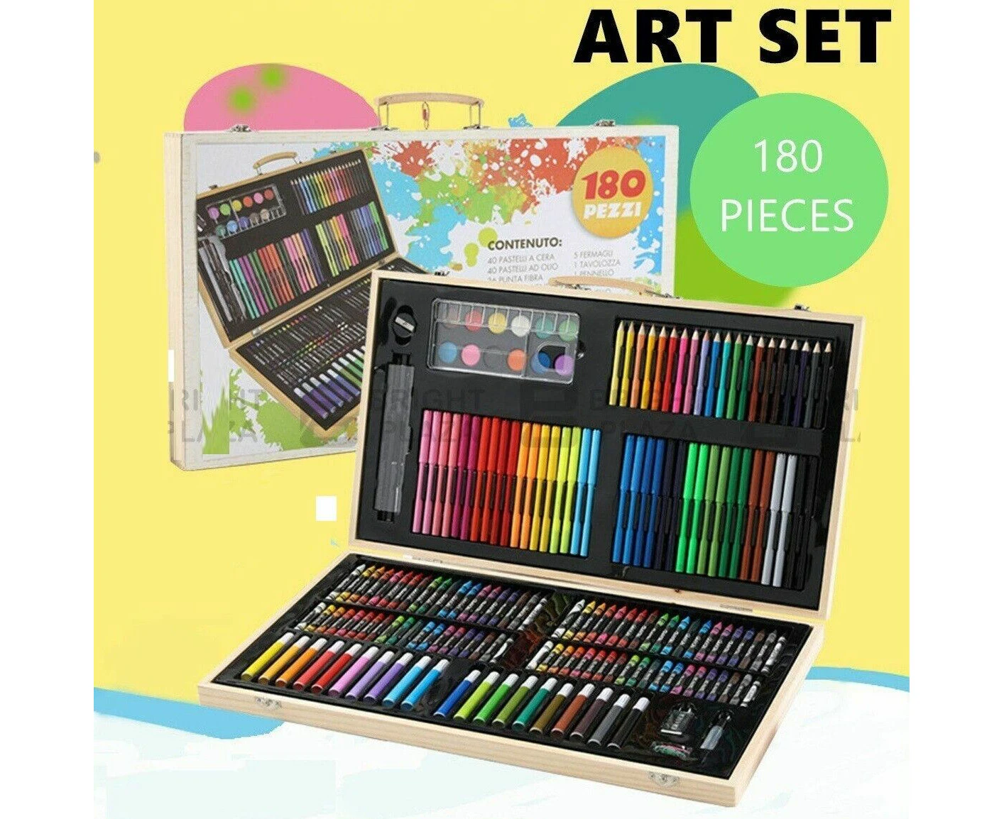 180pcs Complete Art Set Box Case Paints Drawing Colour Pencils Pastels Kids