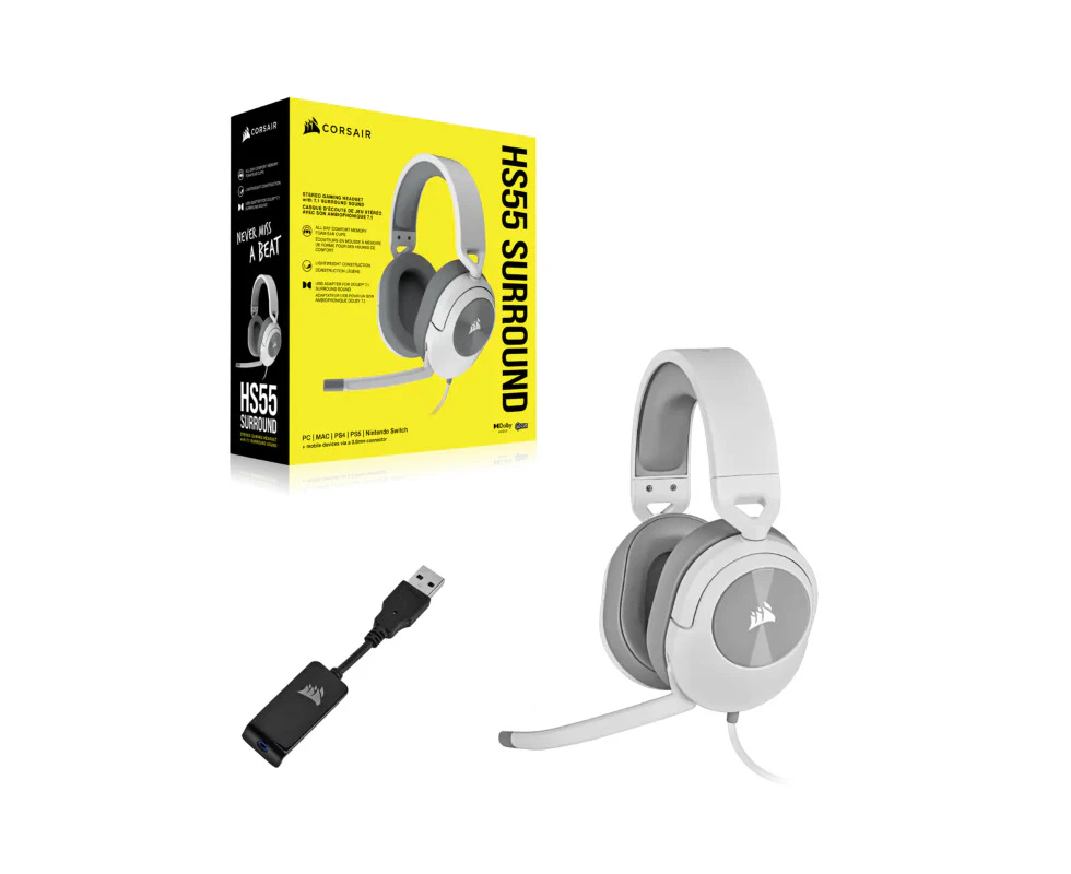 Corsair HS55 Surround Headset, White - AP