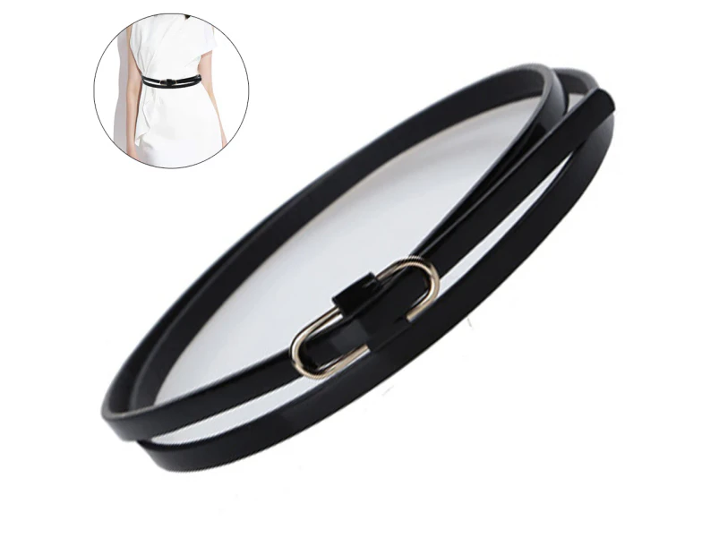 Leather Skinny Women Belt Thin Waist Belts Extra Thin PU Leather Waist Belt with Gold Buckle for Jeans Pants Dresses Black